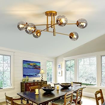 SZXYKEJI 6-Lights Glass Globe Chandelier Modern Flush Mount
